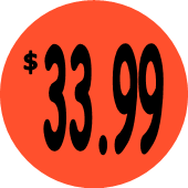 "$33.99" Price Sticker / Labels with 500 large 1-1/8" Round (Red) labels per roll from $5.59* EA in 5 Pack.