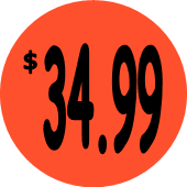 "$34.99" Price Sticker / Labels with 500 large 1-1/8" Round (Red) labels per roll from $5.59* EA in 5 Pack.