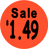 "$1.49 w/SALE heading" Price Sticker / Labels with 500 large 1-1/8" Round (Red) labels  per roll from $5.59* EA in 5 Pack.