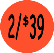 "2/$39" Price Sticker / Labels with 500 large 1-1/8" Round (Red) labels per roll from $5.59* EA in 5 Pack.