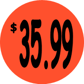 "$35.99" Price Sticker / Labels with 500 large 1-1/8" Round (Red) labels per roll from $5.59* EA in 5 Pack.