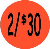 "2/$30" Price Sticker / Labels with 500 large 1-1/8" Round (Red) labels per roll from $5.59* EA in 5 Pack.
