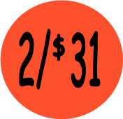 "2/$31" Price Sticker / Labels with 500 large 1-1/8" Round (Red) labels per roll from $5.59* EA in 5 Pack.