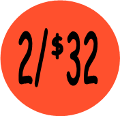 "2/$32" Price Sticker / Labels with 500 large 1-1/8" Round (Red) labels per roll from $5.59* EA in 5 Pack.