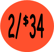 "2/$34" Price Sticker / Labels with 500 large 1-1/8" Round (Red) labels per roll from $5.59* EA in 5 Pack.
