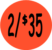"2/$35" Price Sticker / Labels with 500 large 1-1/8" Round (Red) labels per roll from $5.59* EA in 5 Pack.