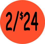 "2/$24" Price Sticker / Labels with 500 large 1-1/8" Round (Red) labels per roll from $5.59*