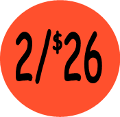 "2/$26" Price Sticker / Labels with 500 large 1-1/8" Round (Red) labels per roll from $5.59*