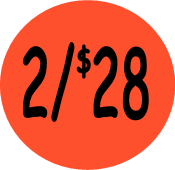 "2/$28" Price Sticker / Labels with 500 large 1-1/8" Round (Red) labels per roll from $5.59*