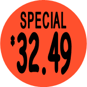 "$32.49 w/SPECIAL heading" Price Sticker / Labels with 500 large 1-1/8" Round (Red) labels  per roll from $5.59* EA in 5 Pack.