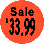 "$33.99 w/SALE heading" Price Sticker / Labels with 500 large 1-1/8" Round (Red) labels  per roll from $5.59* EA in 5 Pack.