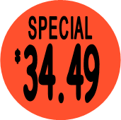 "$34.49 w/SPECIAL heading" Price Sticker / Labels with 500 large 1-1/8" Round (Red) labels  per roll from $5.59* EA in 5 Pack.