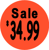 "$34.99 w/SALE heading" Price Sticker / Labels with 500 large 1-1/8" Round (Red) labels  per roll from $5.59* EA in 5 Pack.