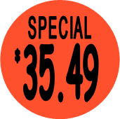 "$35.49 w/SPECIAL heading" Price Sticker / Labels with 500 large 1-1/8" Round (Red) labels  per roll from $5.59* EA in 5 Pack.