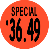 "$36.49 w/SPECIAL heading" Price Sticker / Labels with 500 large 1-1/8" Round (Red) labels  per roll from $5.59* EA in 5 Pack.