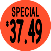 "$37.49 w/SPECIAL heading" Price Sticker / Labels with 500 large 1-1/8" Round (Red) labels  per roll from $5.59* EA in 5 Pack.