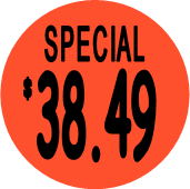 "$38.49 w/SPECIAL heading" Price Sticker / Labels with 500 large 1-1/8" Round (Red) labels  per roll from $5.59* EA in 5 Pack.