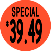 "$39.49 w/SPECIAL heading" Price Sticker / Labels with 500 large 1-1/8" Round (Red) labels  per roll from $5.59* EA in 5 Pack.