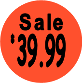 "$39.99 w/SALE heading" Price Sticker / Labels with 500 large 1-1/8" Round (Red) labels  per roll from $5.59* EA in 5 Pack.