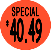 "$40.49 w/SPECIAL heading" Price Sticker / Labels with 500 large 1-1/8" Round (Red) labels  per roll from $5.59* EA in 5 Pack.