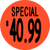 "$40.99 w/SPECIAL heading" Price Sticker / Labels with 500 large 1-1/8" Round (Red) labels  per roll from $5.59* EA in 5 Pack.