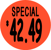 "$42.49 w/SPECIAL heading" Price Sticker / Labels with 500 large 1-1/8" Round (Red) labels  per roll from $5.59* EA in 5 Pack.