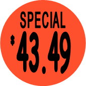 "$43.49 w/SPECIAL heading" Price Sticker / Labels with 500 large 1-1/8" Round (Red) labels  per roll from $5.59* EA in 5 Pack.