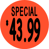 "$43.99 w/SPECIAL heading" Price Sticker / Labels with 500 large 1-1/8" Round (Red) labels  per roll from $5.59* EA in 5 Pack.