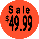 "$49.99 w/SALE heading" Price Sticker / Labels with 500 large 1-1/8" Round (Red) labels  per roll from $5.59* EA in 5 Pack.