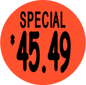 "$45.49 w/SPECIAL heading" Price Sticker / Labels with 500 large 1-1/8" Round (Red) labels  per roll from $5.59* EA in 5 Pack.