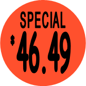 "$46.49 w/SPECIAL heading" Price Sticker / Labels with 500 large 1-1/8" Round (Red) labels  per roll from $5.59* EA in 5 Pack.