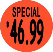 "$46.99 w/SPECIAL heading" Price Sticker / Labels with 500 large 1-1/8" Round (Red) labels  per roll from $5.59* EA in 5 Pack.