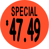 "$47.49 w/SPECIAL heading" Price Sticker / Labels with 500 large 1-1/8" Round (Red) labels  per roll from $5.59* EA in 5 Pack.