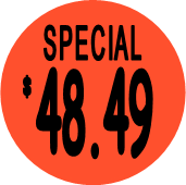 "$48.49 w/SPECIAL heading" Price Sticker / Labels with 500 large 1-1/8" Round (Red) labels  per roll from $5.59* EA in 5 Pack.