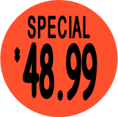 "$48.99 w/SPECIAL heading" Price Sticker / Labels with 500 large 1-1/8" Round (Red) labels  per roll from $5.59* EA in 5 Pack.