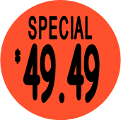 "$49.49 w/SPECIAL heading" Price Sticker / Labels with 500 large 1-1/8" Round (Red) labels  per roll from $5.59* EA in 5 Pack.