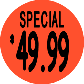 "$49.99 w/SPECIAL heading" Price Sticker / Labels with 500 large 1-1/8" Round (Red) labels  per roll from $5.59* EA in 5 Pack.