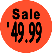 "$49.99 w/SALE heading" Price Sticker / Labels with 500 large 1-1/8" Round (Red) labels  per roll from $5.59* EA in 5 Pack.