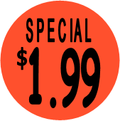 "$1.99 w/SPECIAL heading" Price Sticker / Labels with 500 large 1-1/8" Round (Red) labels  per roll from $5.59* EA in 5 Pack.