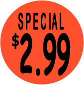 "$2.99 w/SPECIAL heading" Price Sticker / Labels with 500 large 1-1/8" Round (Red) labels  per roll from $5.59* EA in 5 Pack.