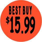 "$15.99 w/BEST BUY heading" Price Sticker / Labels with 500 large 1-1/8" Round (Red) labels  per roll from $5.59* EA in 5 Pack.