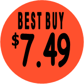 "$7.49 w/BEST BUY heading" Price Sticker / Labels with 500 large 1-1/8" Round (Red) labels  per roll from $5.59* EA in 5 Pack.