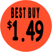 "$1.49 w/BEST BUY heading" Price Sticker / Labels with 500 large 1-1/8" Round (Red) labels  per roll from $5.59* EA in 5 Pack.