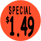 "$1.49 w/SPECIAL heading" Price Sticker / Labels with 500 large 1-1/8" Round (Red) labels  per roll from $5.59* EA in 5 Pack.