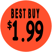 "$1.99 w/BEST BUY heading" Price Sticker / Labels with 500 large 1-1/8" Round (Red) labels  per roll from $5.59* EA in 5 Pack.