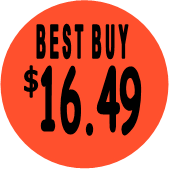 "$16.49 w/BEST BUY heading" Price Sticker / Labels with 500 large 1-1/8" Round (Red) labels  per roll from $5.59* EA in 5 Pack.