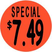 "$7.49 w/SPECIAL heading" Price Sticker / Labels with 500 large 1-1/8" Round (Red) labels  per roll from $5.59* EA in 5 Pack.