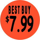 "$7.99 w/BEST BUY heading" Price Sticker / Labels with 500 large 1-1/8" Round (Red) labels  per roll from $5.59* EA in 5 Pack.