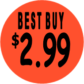"$2.99 w/BEST BUY heading" Price Sticker / Labels with 500 large 1-1/8" Round (Red) labels  per roll from $5.59* EA in 5 Pack.