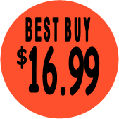 "$16.99 w/BEST BUY heading" Price Sticker / Labels with 500 large 1-1/8" Round (Red) labels  per roll from $5.59* EA in 5 Pack.